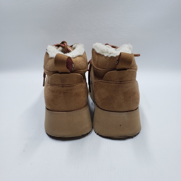 American Eagle Platform Ankle boots Lace Up Faux Suede Lined Size 8 Tan - Picture 3 of 14